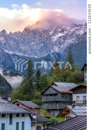 Italian Dolomite Alps mountains sunrise, Italy 122633639