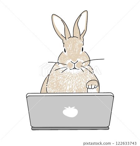 手繪插畫：一隻兔子操作電腦 122633743