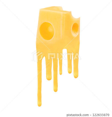 Cheese cubes with holes, melted cheese, design elements for pizza, sandwiches or pasta, cheesy texture flow, isolated on white background Cheese cubes with holes, melted cheese, design elements for pizza, sandwiches or pasta, cheesy texture flow, isolated on white background 122633870