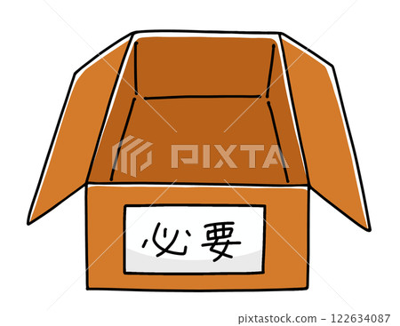 A loose and simple cardboard box for decluttering (with necessary labels) with solid coloring A loose and simple cardboard box for decluttering (with necessary labels) with solid coloring 122634087