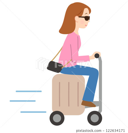 A young woman traveling with an electric suitcase A young woman traveling with an electric suitcase 122634171