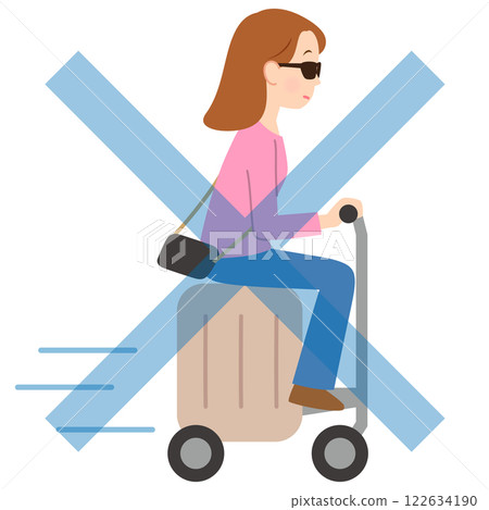 A young woman traveling with an electric suitcase 122634190