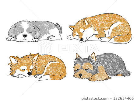 手繪插圖流行的小狗睡覺 122634406