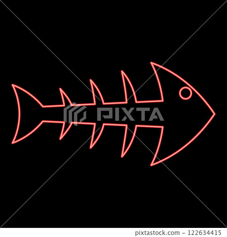 Neon skeleton of fish bone silhouette seafood concept fishbone red color vector illustration image flat style 122634415