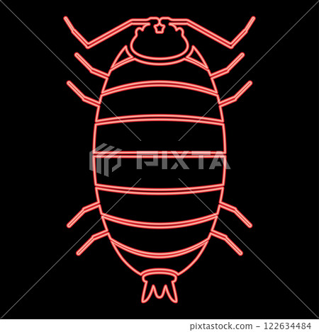 Neon roly poly woodlouse porcellio scaber woodruff red color vector illustration image flat style 122634484