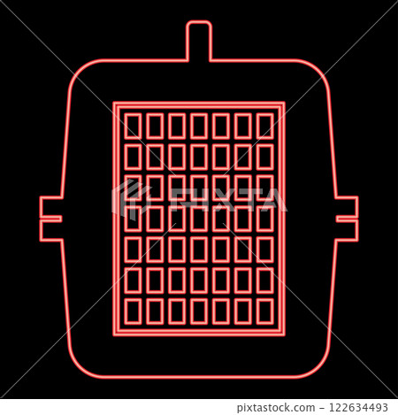 Neon box for domestic animal pet carrier case crate red color vector illustration image flat style 122634493
