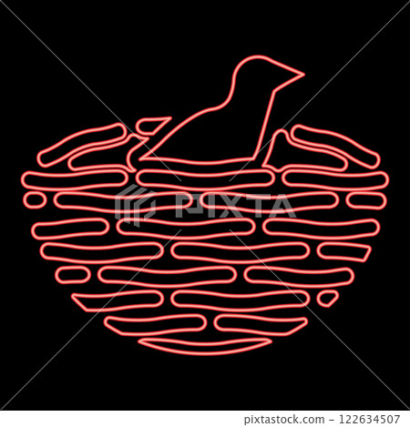 Neon bird's nest with bird red color vector illustration image flat style 122634507