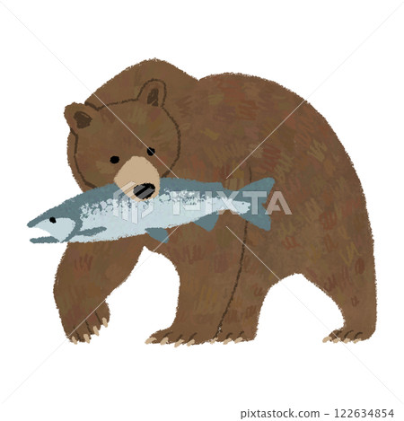 手繪插畫：一隻熊抱著一條鮭魚 122634854