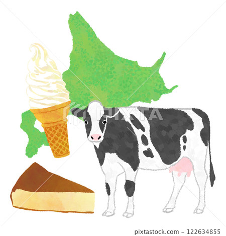 Hand-drawn illustrations of Hokkaido dairy products and cows Hand-drawn illustrations of Hokkaido dairy products and cows 122634855