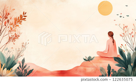 Woman meditating in nature | Spiritual, healing, calm, fantastic art 122635075