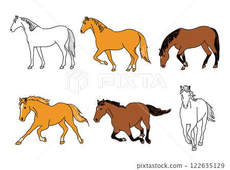手繪各種姿勢的馬匹插圖 122635129