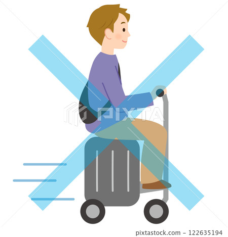 A young man traveling on an electric suitcase A young man traveling on an electric suitcase 122635194