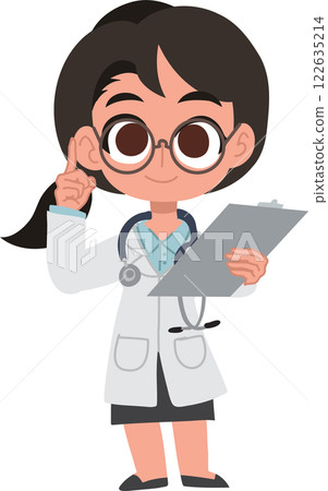 Adorable female physician doctor character holding a patient file 122635214