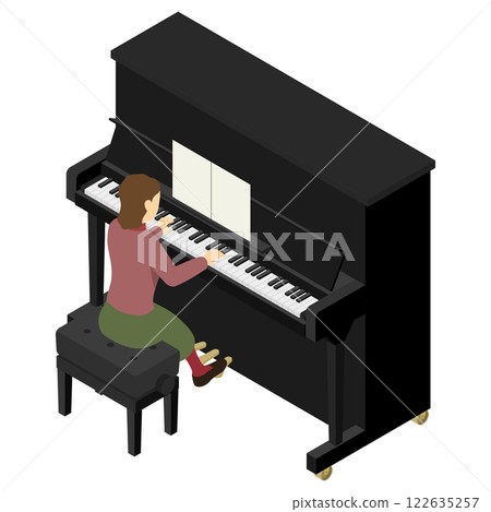 Isometric illustration: A woman playing the piano 122635257