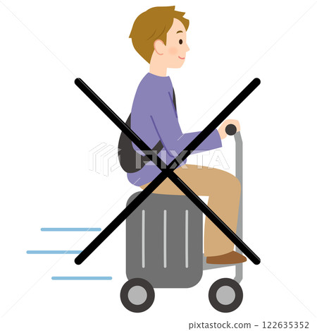 A young man traveling on an electric suitcase A young man traveling on an electric suitcase 122635352