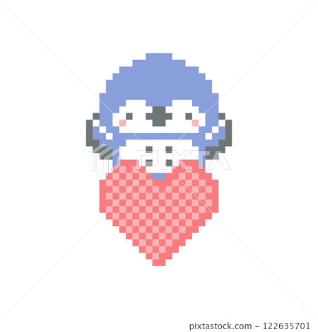 Pixel art of a red heart and a blue owl 122635701