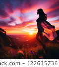 woman lit by the setting sun 122635736