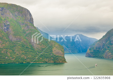 Aurland fjord from Stegastein view point, Norway 122635908