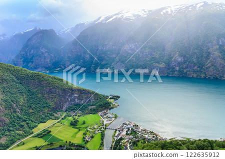 View of the fjords and Aurland valley in Norway View of the fjords and Aurland valley in Norway 122635912