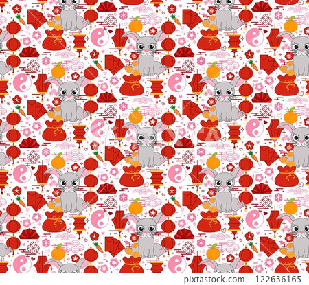 chinese new year elements seamless pattern 2035 rabbit bunny. Lantern lunar festival vector graphic line illustration chinese new year elements seamless pattern 2035 rabbit bunny. Lantern lunar festival vector graphic line illustration 122636165