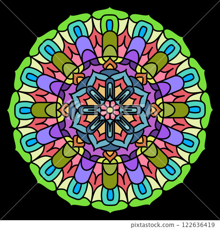 The mandala. Colored decorative pattern. Colorful composition of the circle. A design element for a creative idea 122636419