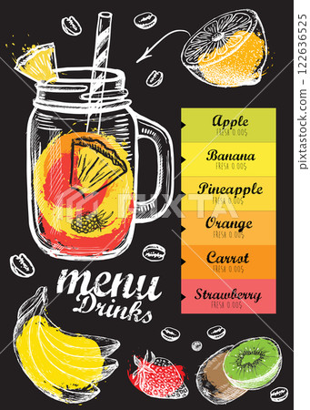 Juice menu, hand drawn. Smoothie.	 122636525