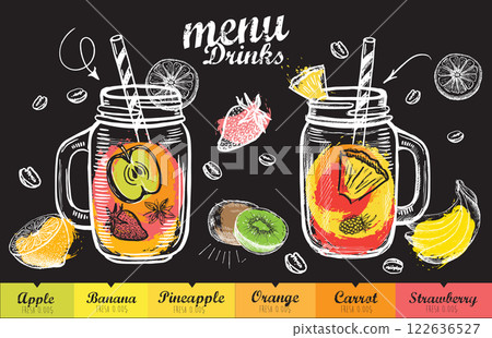 Juice menu, hand drawn. Smoothie.	 122636527
