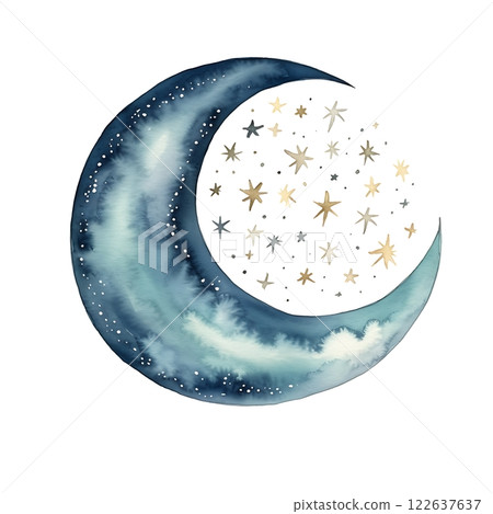 Crescent moon embracing sparkling stars with elegant floral ornaments in hanukkah celebration 122637637