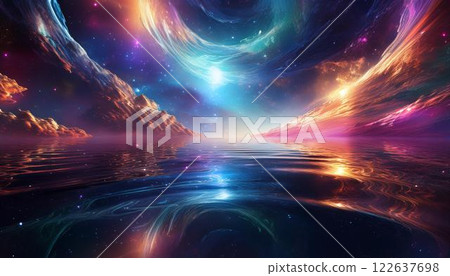 Ripples and light reflections on the water surface that spread like a galaxy 122637698