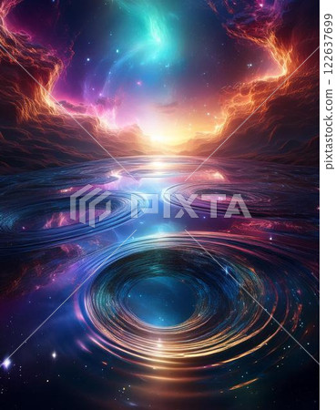 Ripples and light reflections on the water surface that spread like a galaxy 122637699