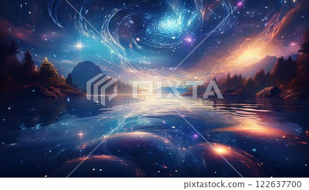 Ripples and light reflections on the water surface that spread like a galaxy 122637700