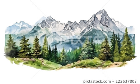 Bavarian Alps watercolor illustration for Octoberfest celebration. 122637802