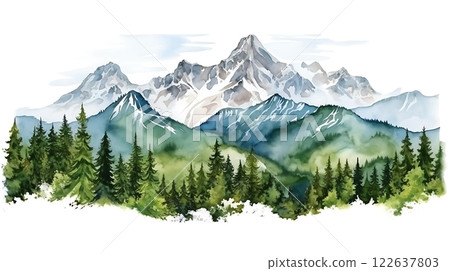 Bavarian Alps watercolor illustration for Octoberfest celebration. 122637803