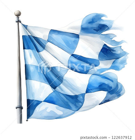 Bavarian flag watercolor illustration for Octoberfest celebration. 122637912