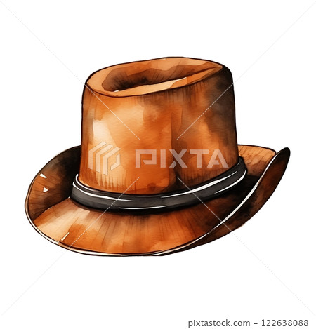 Brown pilgrim hat for Thanksgiving Day celebration. Autumn traditional harvest Holiday watercolor illustration. 122638088