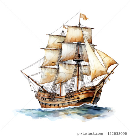 Columbus Day greeting card watercolor painting background. 122638096