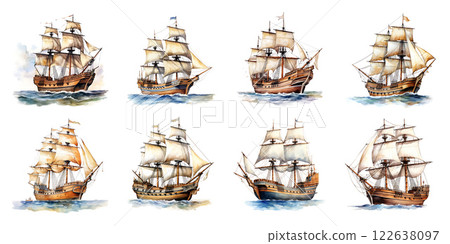 Columbus Day greeting card watercolor painting background. 122638097