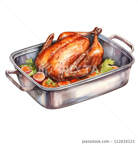 Roasted turkey meal watercolor illustration for Thanksgiving. 122638123