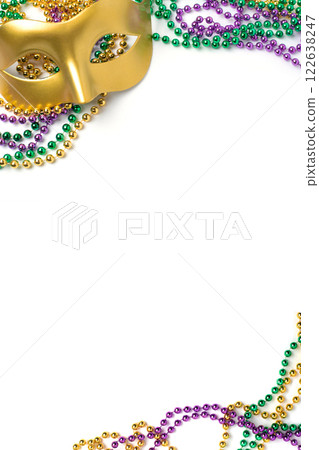 Mardi gras beads frame isolated on white background 122638247
