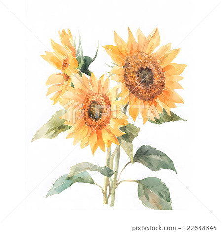 Beautiful watercolor illustration with sunflowers on a white background Beautiful watercolor illustration with sunflowers on a white background 122638345