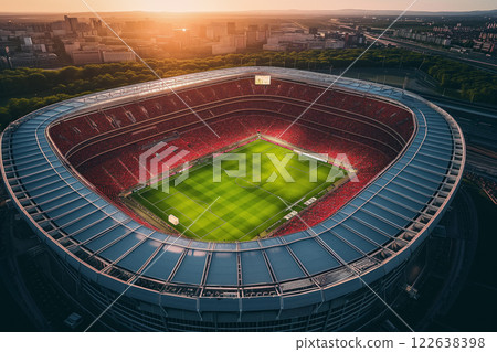 Aerial top view of a soccer football field stadium Aerial top view of a soccer football field stadium 122638398
