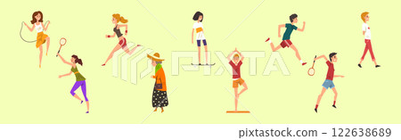 People in Park Enjoy Weekend and Relax Vector Set 122638689