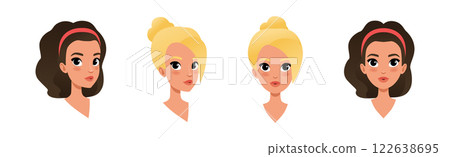 Woman Face Head with Different Hairstyle Vector Set Woman Face Head with Different Hairstyle Vector Set 122638695