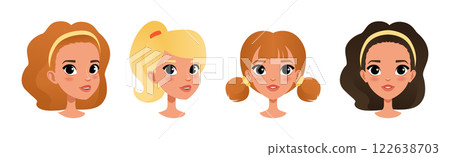 Woman Face Head with Different Hairstyle Vector Set Woman Face Head with Different Hairstyle Vector Set 122638703