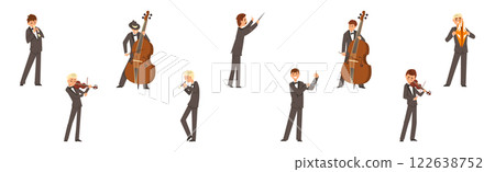 Man Character Musician Play Musical Instrument Vector Set Man Character Musician Play Musical Instrument Vector Set 122638752