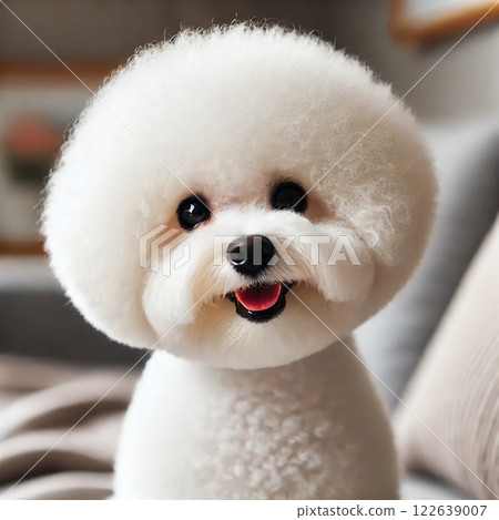 Puppy sitting on sofa 122639007