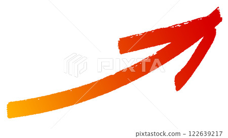 向右上方上升的箭頭 - 具有動態的魔法手繪風格 - 橙色和紅色漸變版本 向右上方上升的箭頭 - 具有動態的魔法手繪風格 - 橙色和紅色漸變版本 122639217