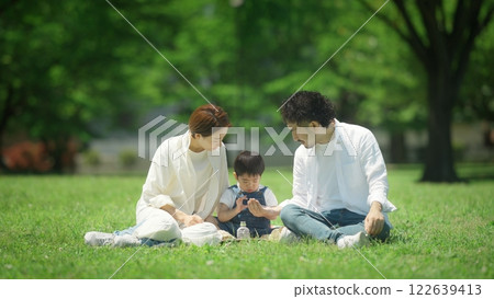 Family picnicking in the park 122639413