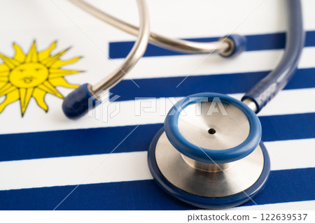 Stethoscope on Argentina flag background, Business and finance. Stethoscope on Argentina flag background, Business and finance. 122639537