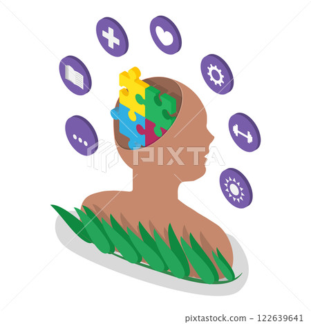 3D Isometric Flat Vector Illustration of Human Mental Health, Healthy Lifestyle. Item 1 122639641